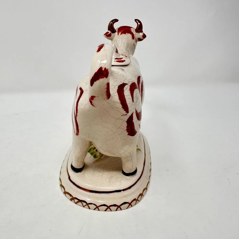 Vintage William Kent Staffordshire Ware Cow Creamer with Lid — Made in England